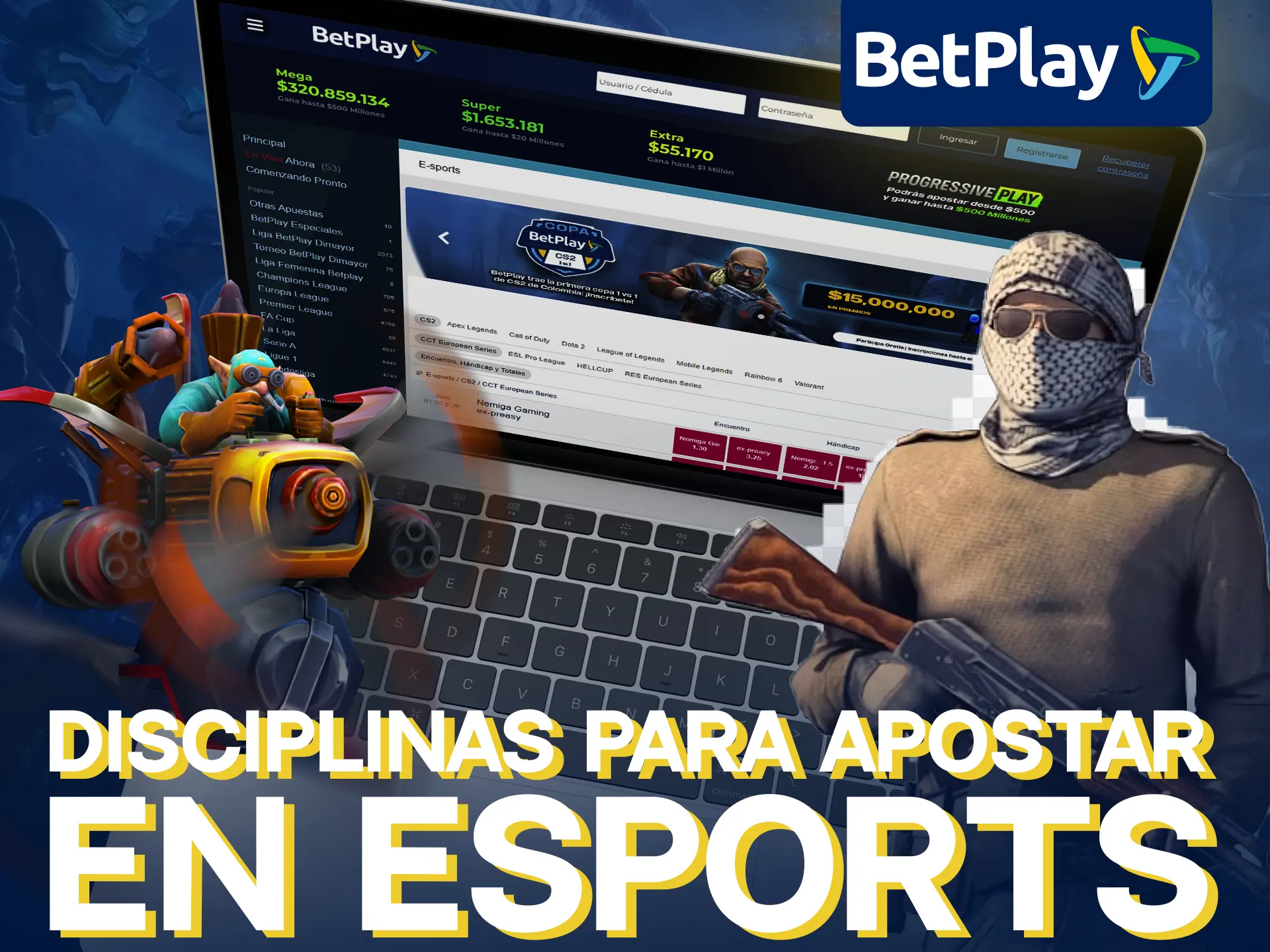 BetPlay ofrece juegos populares para apuestas de deportes electrónicos.