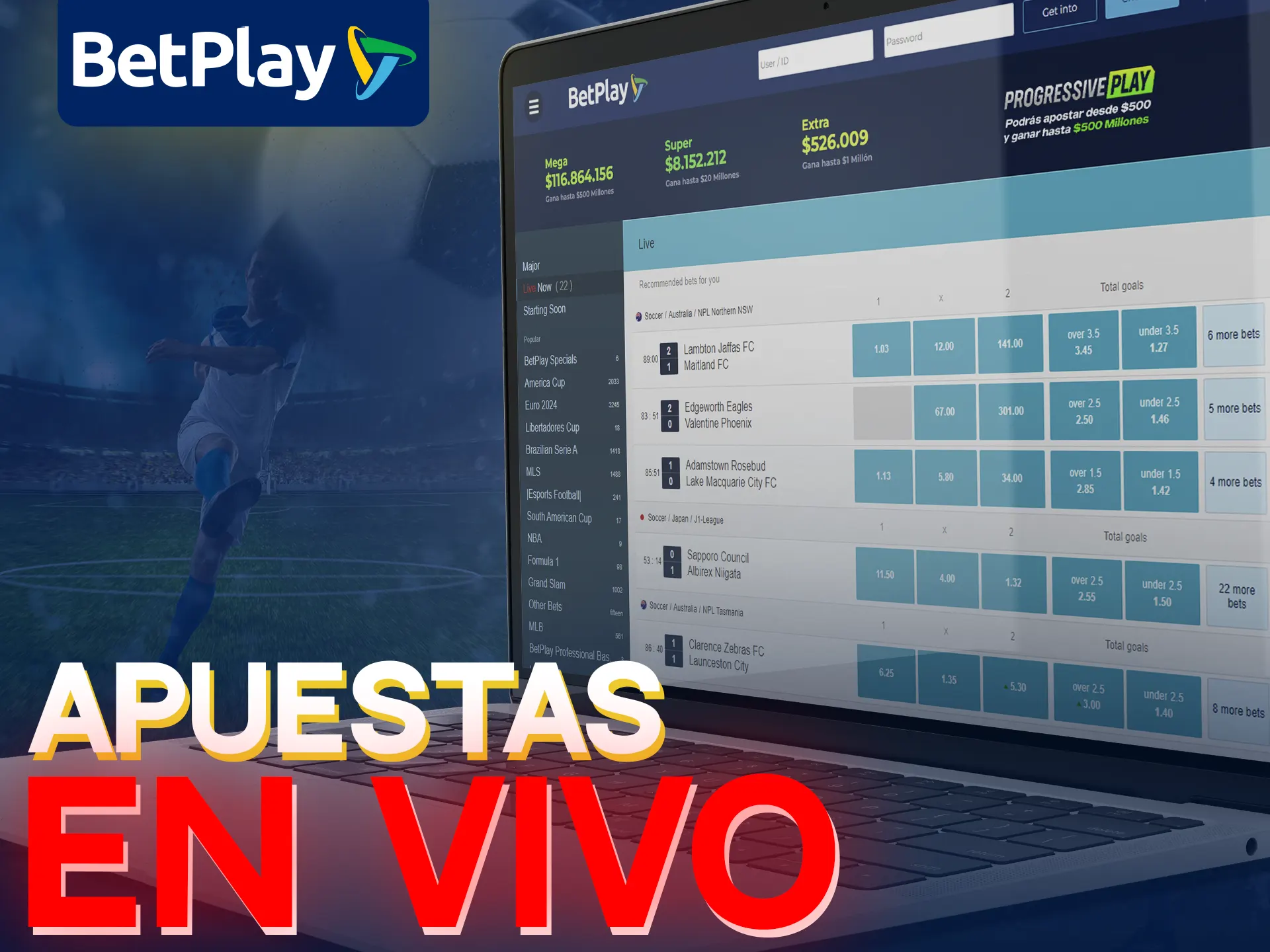 BetPlay ofrece apuestas en directo durante los partidos de Liga.