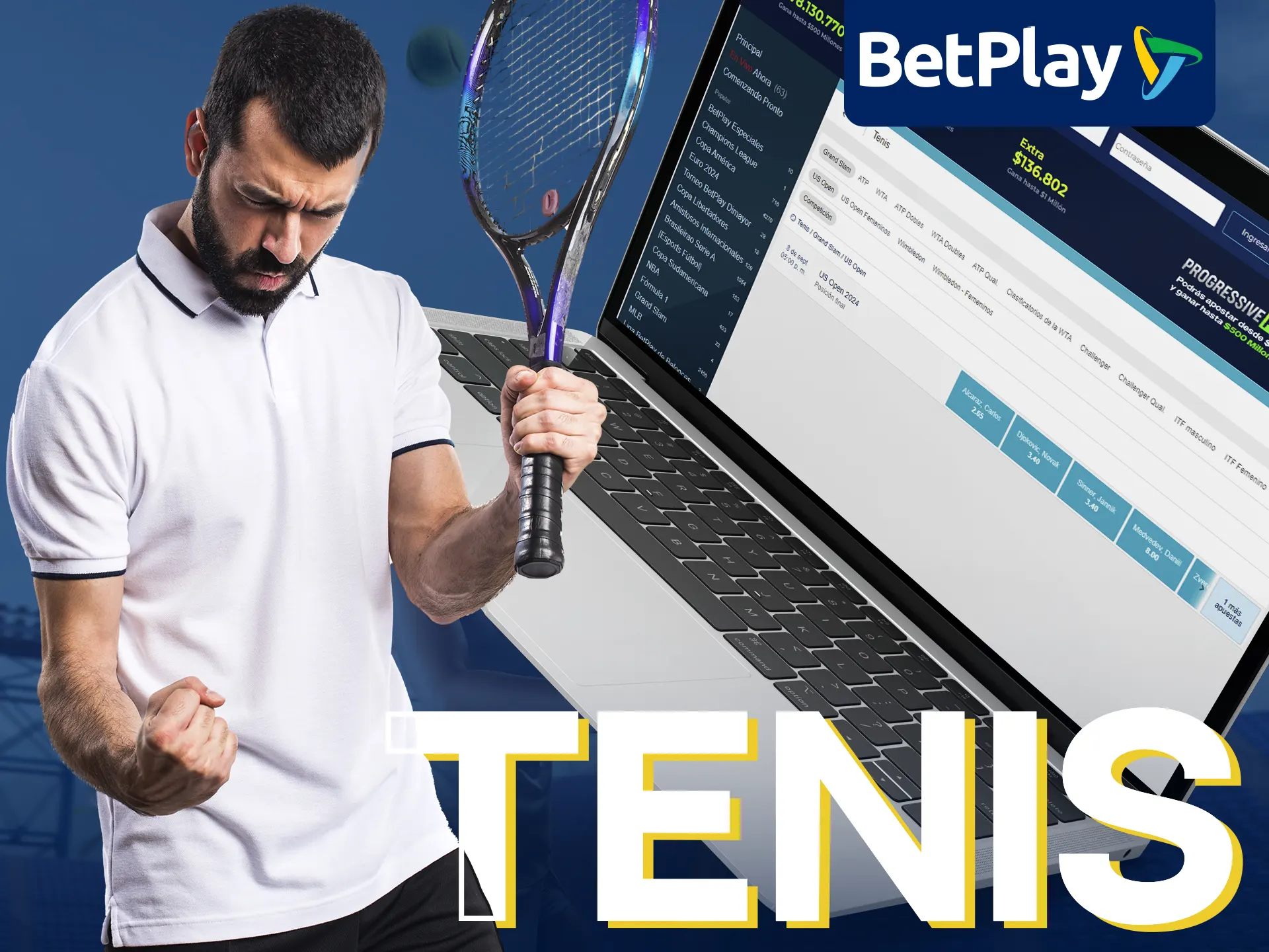 BetPlay ofrece apuestas en los principales torneos de tenis.