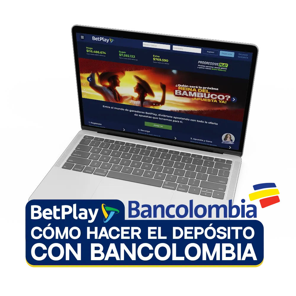 BetPlay admite el método Bancolombia para depósitos y retiros.