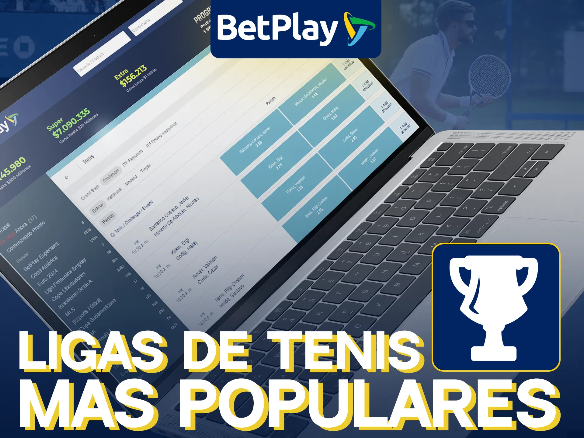 BetPlay ofrece muchas ligas de tenis populares en las que apostar.