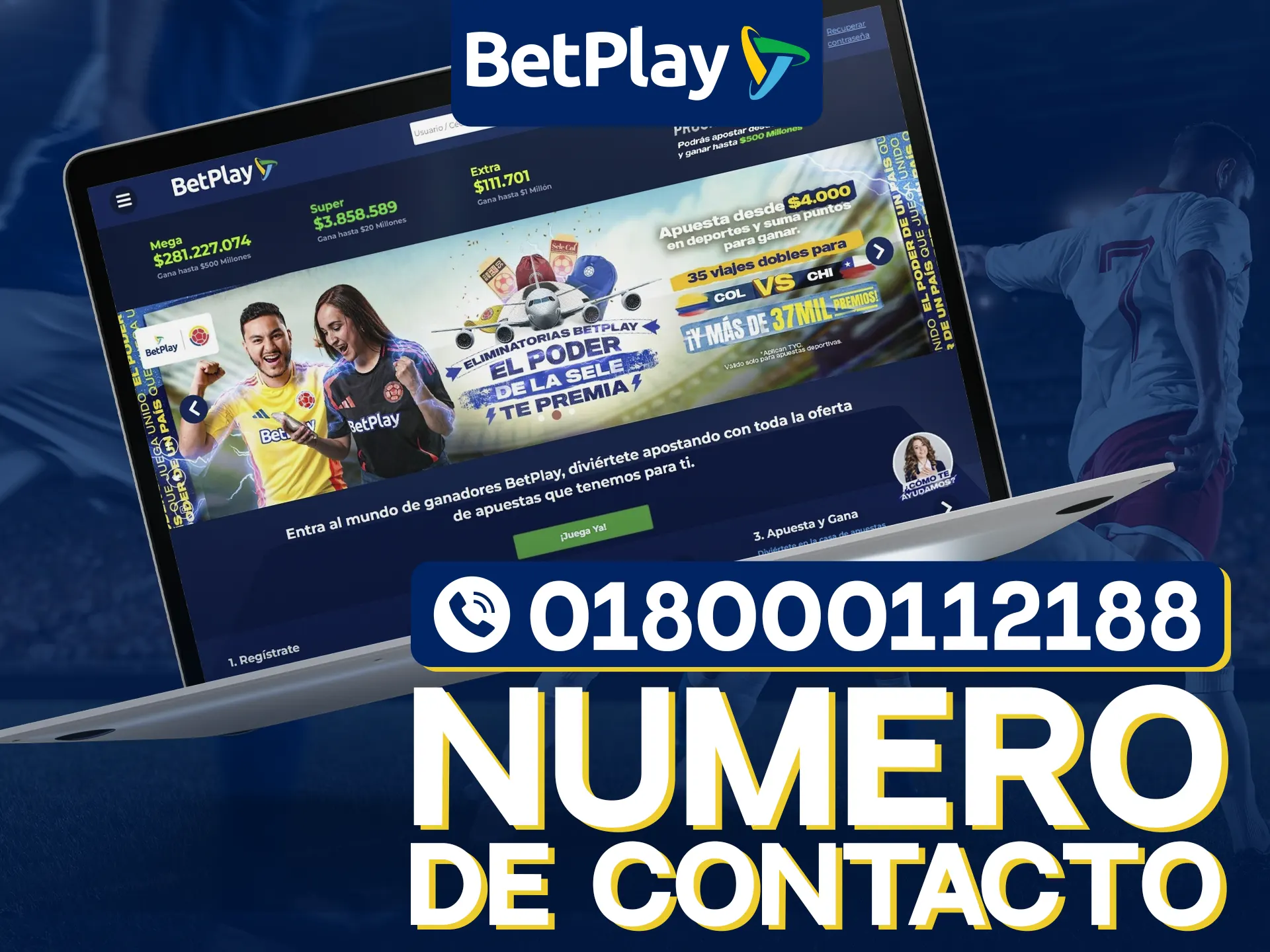 BetPlay proporciona número de contacto para usuarios colombianos.